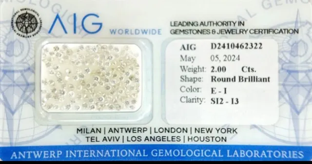 Parti med 138 naturlige diamanter – totalt 2,00 ct – AIG-sertifikat